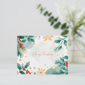 Aquarell Frohe Weihnachtskarten Blätter & Berries Postkarte (Stehend Vorderseite)