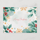 Aquarell Frohe Weihnachtskarten Blätter & Berries Postkarte (Vorderseite)