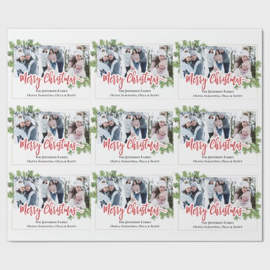 Aquarell Frohe Weihnachtskiefer 3 FOTOS Collage Geschenkpapier (Flach)