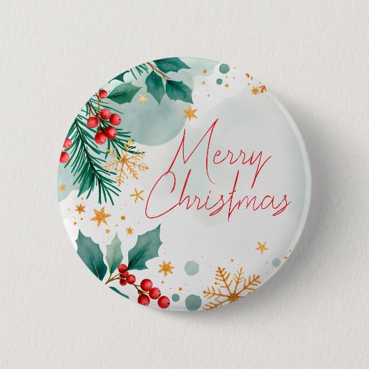 Aquarell Frohe Weihnachtsschaltfläche - Blätter fü Button (Vorderseite)