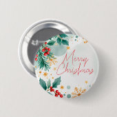 Aquarell Frohe Weihnachtsschaltfläche - Blätter fü Button (Vorne & Hinten)