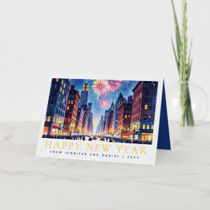 Aquarell Frohes Neues Jahr New York City Feuerwerk