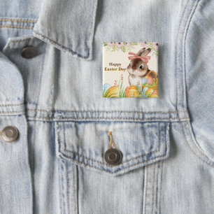 Aquarell-Fröhlicher-Osterhase-mit-Schleife Button