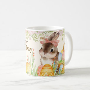 Aquarell-Fröhlicher-Osterhase-mit-Schleife Kaffeetasse