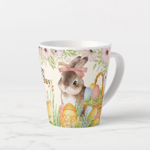 Aquarell-Fröhlicher-Osterhase-mit-Schleife Milchtasse