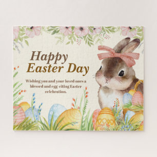Aquarell-Fröhlicher-Osterhase-mit-Schleife Puzzle