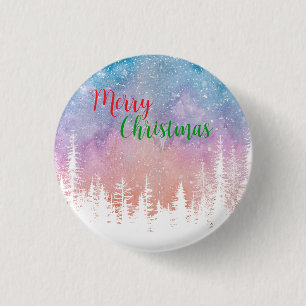 Aquarell fröhlicher wilder Weihnachts-Kiefer Feier Button