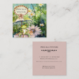 Aquarell-Frosch-Regenschirm-Blumen Quadratische Visitenkarte