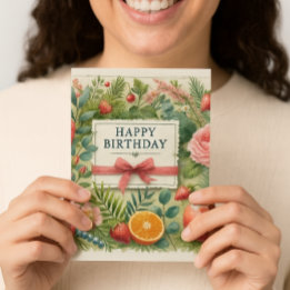Aquarell Frucht Blume Grüne Happy Geburtstag Karte