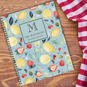 Aquarell-Früchte-Muster-Familienmonogramm-Rezepte Notizblock