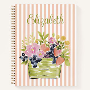 Aquarell-Früchte- und Blumenkorb auf Streifen Notizblock