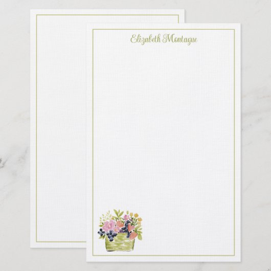 Aquarell-Früchte- und Blumenkorb Briefpapier (Vorne/Hinten)