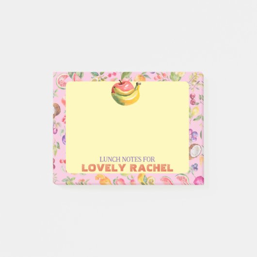 Aquarell-Fruchtmuster Individuelle rosa Lunchbox Post-it Klebezettel (Vorderseite)