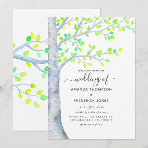 Aquarell-Frühlings-Birke-Hochzeitseinladung Einladung
