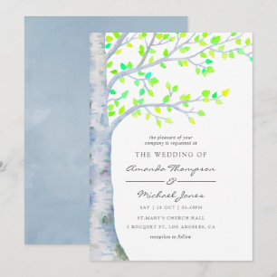 Aquarell-Frühlings-Birke-Hochzeitseinladung Einladung