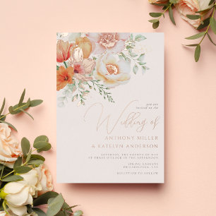 Aquarell-Frühlings-Korallen-Rosa-Pfirsich-Blumenho Folieneinladung