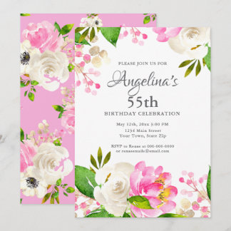 Aquarell Frühlingsblumen 55. Geburtstag Einladung