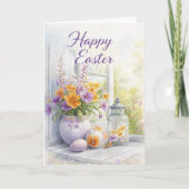Aquarell-Frühlingsblumen Frohe Ostern Karte (Vorderseite)