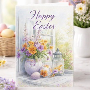 Aquarell-Frühlingsblumen Frohe Ostern Karte