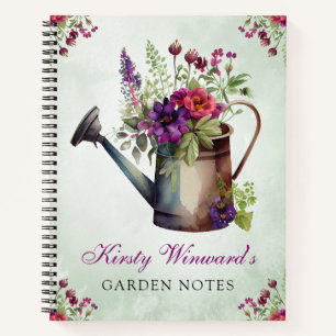 Aquarell Frühlingsblumen Gießkanne Garten Notizen Notizblock