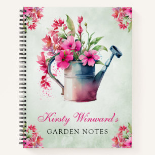 Aquarell-Frühlingsblumen-Gießkanne-Garten-Notizen Notizblock
