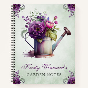 Aquarell-Frühlingsblumen-Gießkanne-Garten-Notizen Notizblock