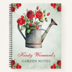 Aquarell-Frühlingsblumen-Gießkanne-Garten-Notizen Notizblock