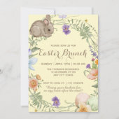 Aquarell-Frühlingsblumen-Hasen-Oster-Brunch  Einladung (Vorderseite)