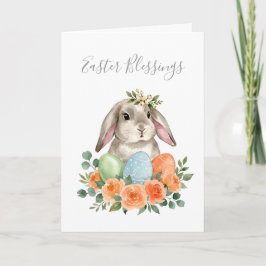 Aquarell-Frühlingsblumen-Hasen-Oster-Eier Karte