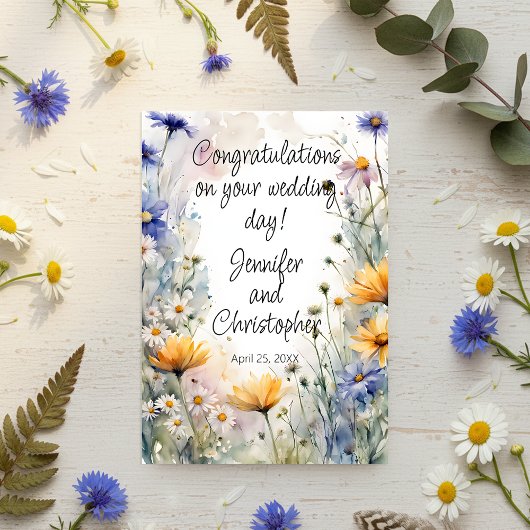 Aquarell-Frühlingsblumen-Hochzeitsglückwünsche Karte