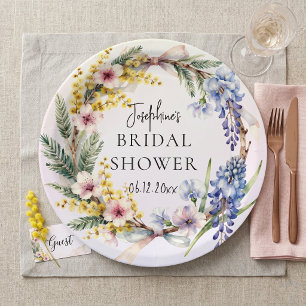 Aquarell Frühlingsblumen Kranz Brautparty Pappteller