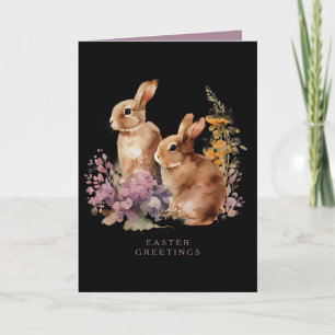 Aquarell-Frühlingsblumen-Osterhase Feiertagskarte