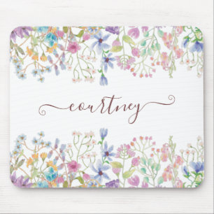 Aquarell-Frühlingsblumen personalisiert Mousepad