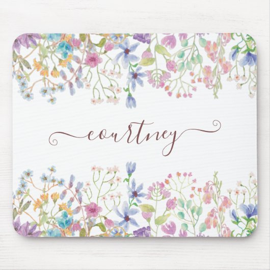 Aquarell-Frühlingsblumen personalisiert Mousepad (Vorne)