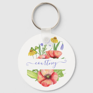 Aquarell-Frühlingsblumen personalisiert  Schlüsselanhänger