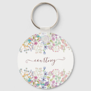 Aquarell-Frühlingsblumen personalisiert   Schlüsselanhänger