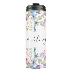 Aquarell-Frühlingsblumen personalisiert   Thermosbecher