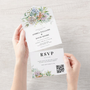Aquarell-Frühlingsblumen-romantische-QR-Code-Hochz All In One Einladung