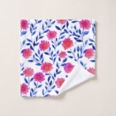 Aquarell-Frühlingsblumen Rosa & Blaue Blüten Badhandtuch Set (Waschlappen)
