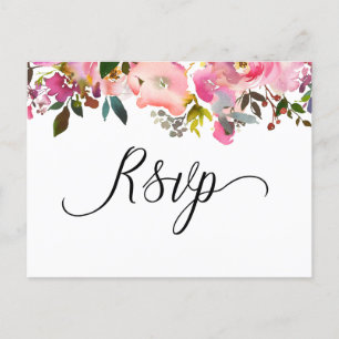 Aquarell Frühlingsblumen RSVP Einladungspostkarte