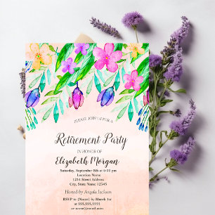 Aquarell Frühlingsblumen Ruhestand Einladung
