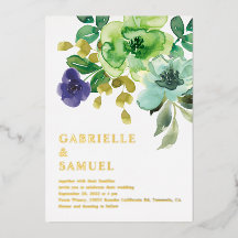 Aquarell-Frühlingsblumen und Grün für Hochzeit in