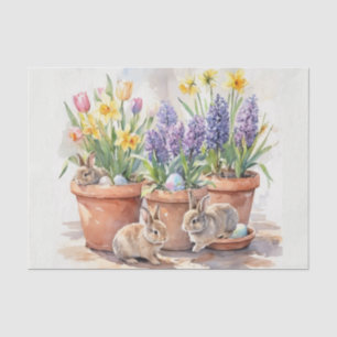Aquarell Frühlingsblumen und Hasen Seidenpapier