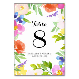 Aquarell-Frühlingsblüten-Blumentisch-Nummern Tischnummer