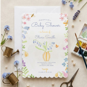 Aquarell-Frühlingsgarten-Blumentopf-Baby-Party Einladung
