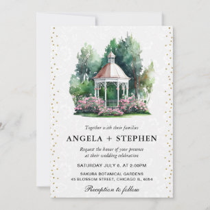 Aquarell Frühlingsgarten Pavillon Hochzeit Einladung