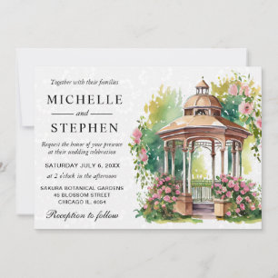 Aquarell Frühlingsgarten Pavillon Hochzeit Einladung
