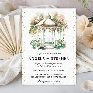 Aquarell Frühlingsgarten Pavillon Hochzeit Einladung