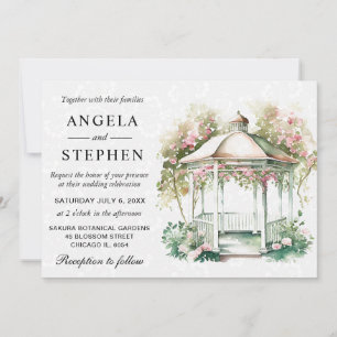Aquarell Frühlingsgarten Pavillon Hochzeit Einladung