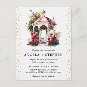 Aquarell Frühlingsgarten Pavillon Hochzeit Postkarte